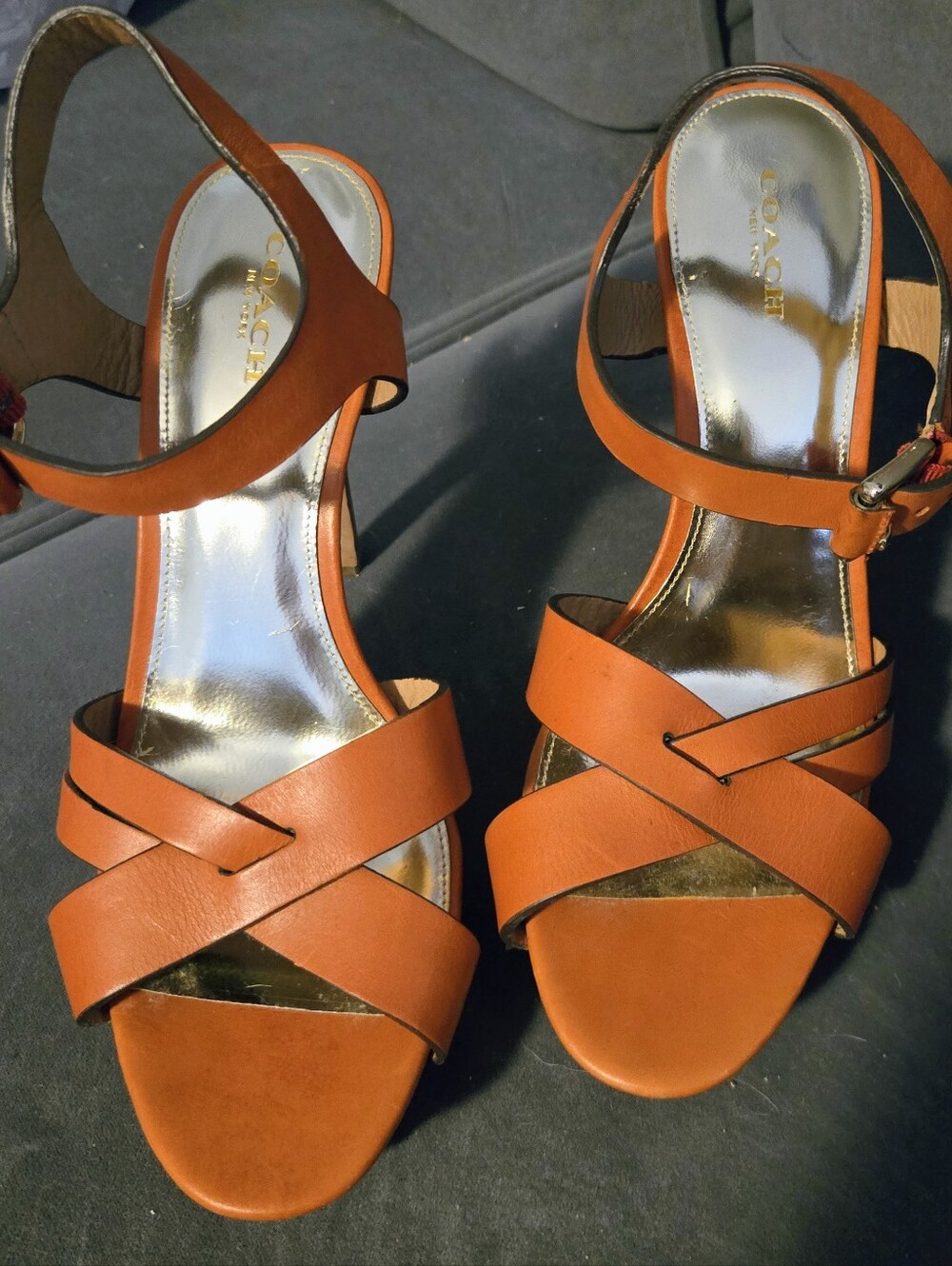 Coach Dani Orange Papaya Leather Platform Heels
